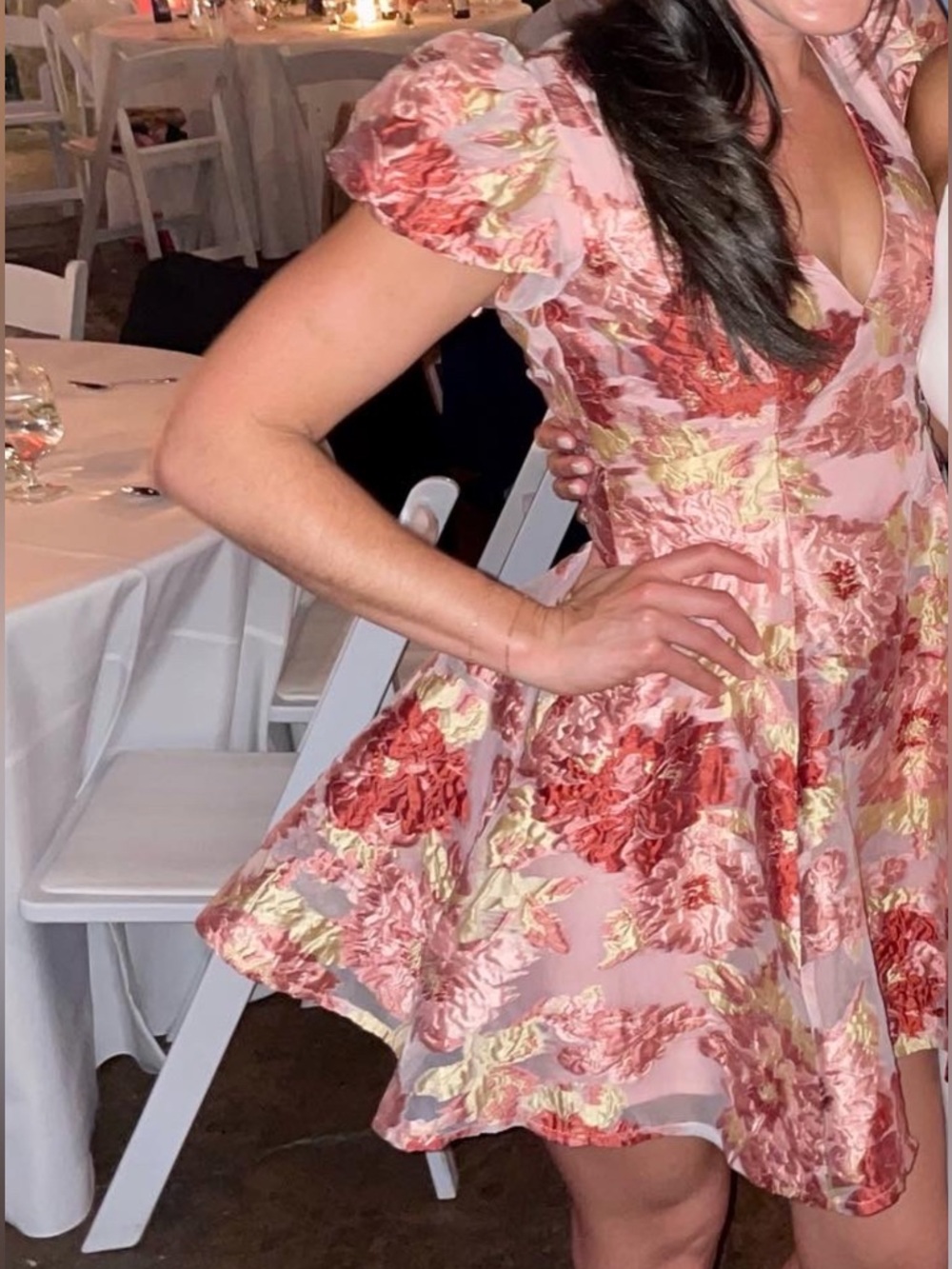 Altered State Pink Floral Brocade Fit & Flare Mini Dress | Open Back Party Dress